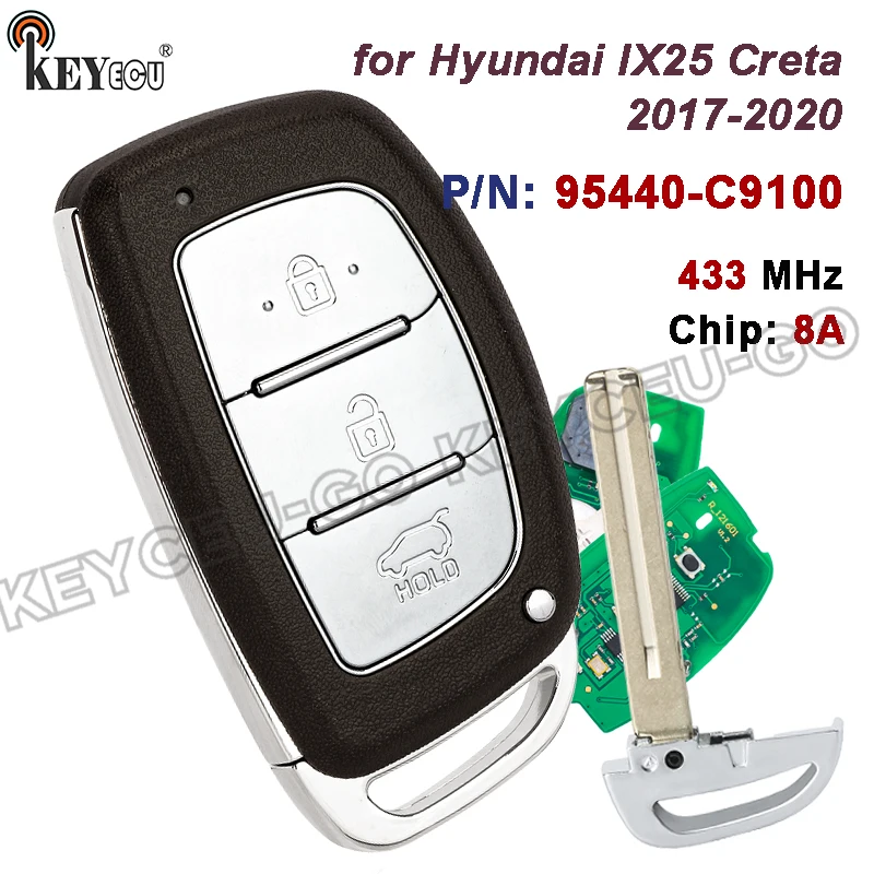 

KEYECU 433MHz 8A Chip P/N: 95440-C9100 3 Button Replacement for Hyundai IX25 Creta 2017+ Keyless-Go Smart Remote Key Fob
