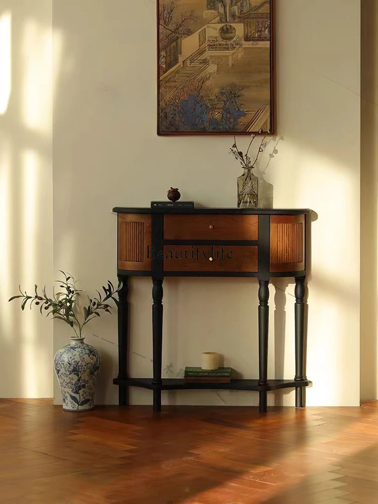 French Retro Entrance Cabinet Living Room Extremely Narrow Wall Solid Wood Semicircle Console Tables Curio Cabinet