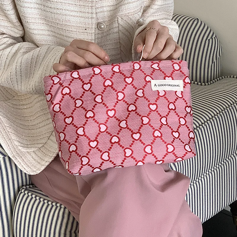 Saco de armazenamento portátil para mulheres, estojo de maquiagem, embreagem, bolsa, bolsas, coração bonito, doce amor, moda, romance, sacos cosméticos, senhoras, fêmea