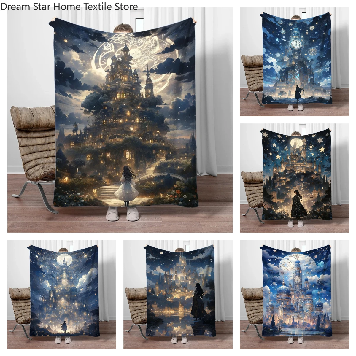 

Fantasy Moon Landscape Flannel Blanket Soft Keep Warm Throw Blanket Blanket For Sofa Bed Picnic Office Camping Travelling Gifts