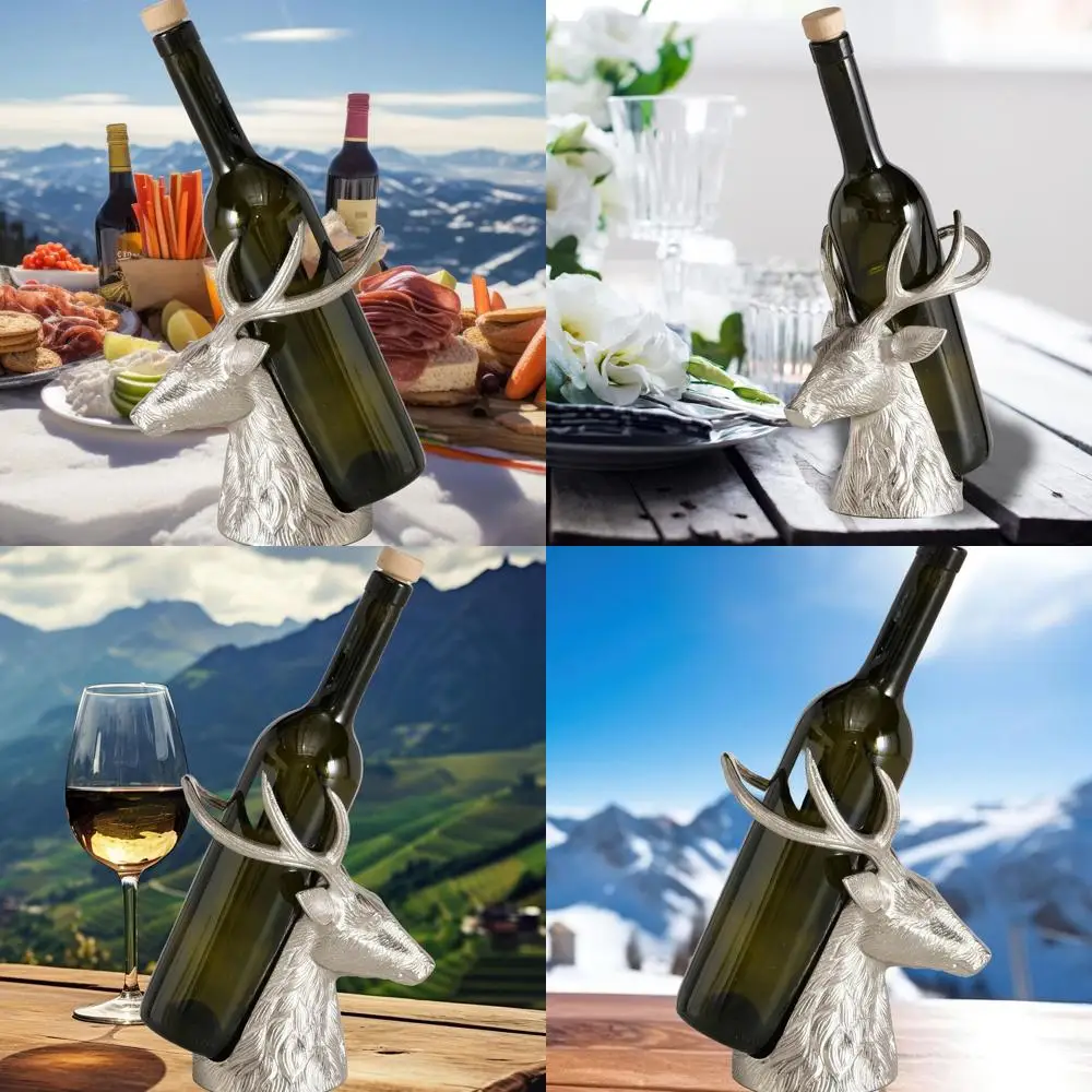 

Vintage Wine Holder - Deer Design, Single Bottle, Handcrafted Aluminum Nickel, 8.25 Tall