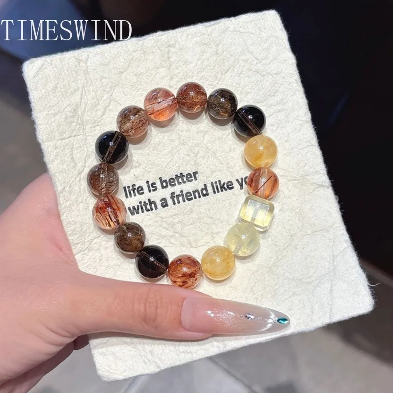 

TIMESWIND Original Multi-color Super Seven-Treasure Crystal Round Beaded Women Bracelet Fashion Jewelry with Certificate