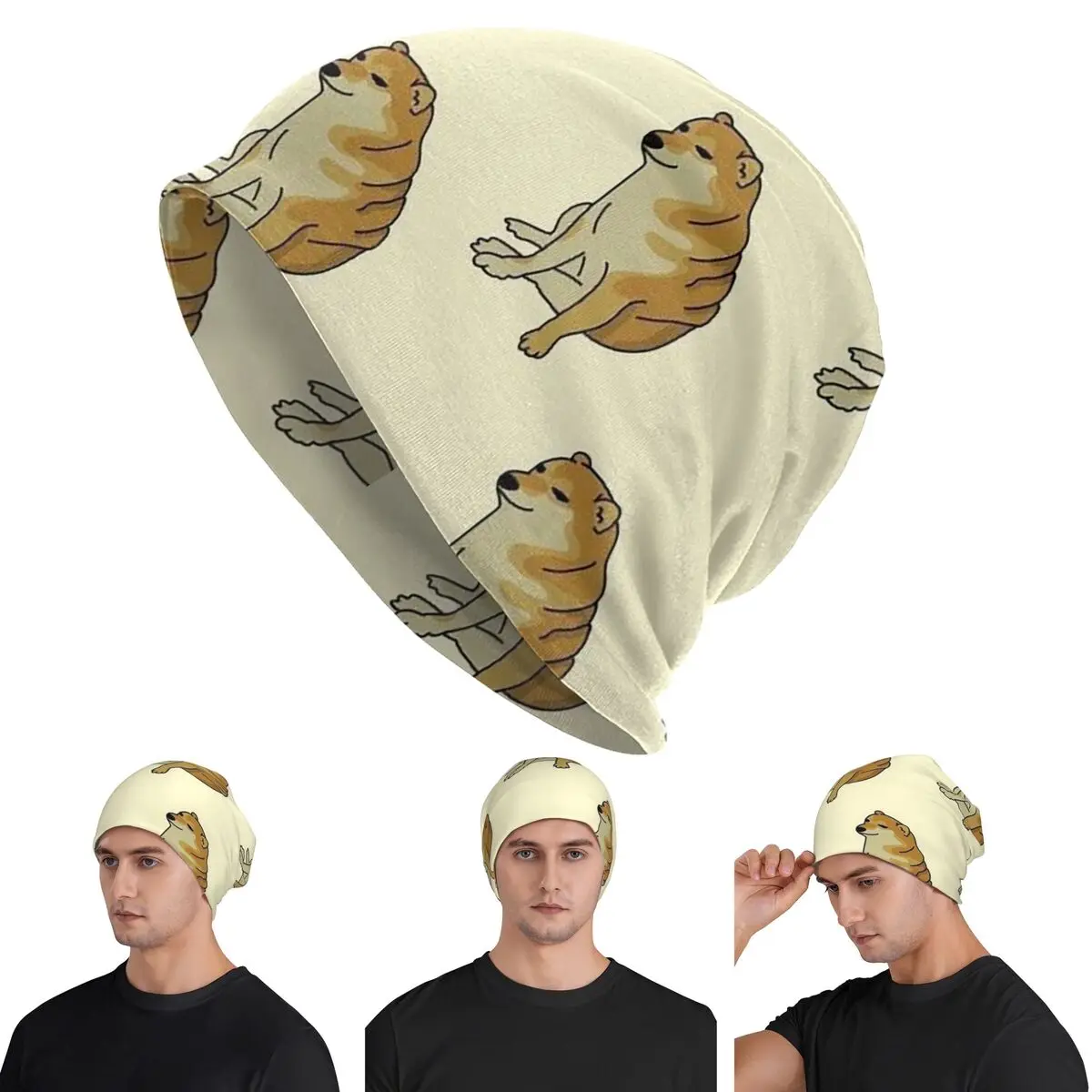 

Забавные шапки Cheems Shiba Inu Meme унисекс для взрослых, вязаная шапка с капюшоном, теплая шапка в стиле хип-хоп, осенне-зимняя уличная шапка Skullies