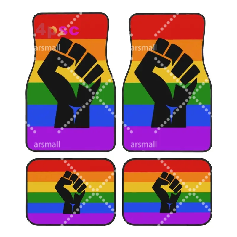 Car Floor Mats 4 Pcs Crystal Velvet Intersectional Pride Flag Universal Front Rear Foot Mats Carpets Rugs Feminism Pieces Auto