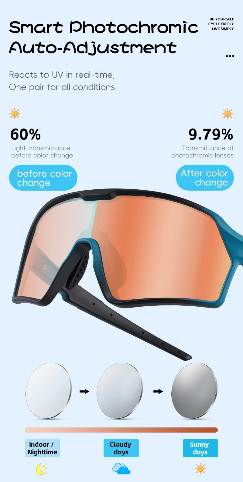 WEST BIKING Photochrome Fahrradbrille für Jungen und Mädchen, TR90 Sportsonnenbrille, UV400, mit flexiblem Rahmen und verstellbarem Nasenpolster – Detail 6
