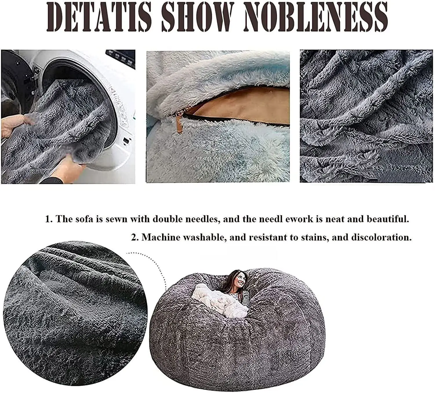 Bean Bag Sofas7FT Poltrona Bean Bag in schiuma microsuede per soggiorno Divano pigro in memory foam morbida