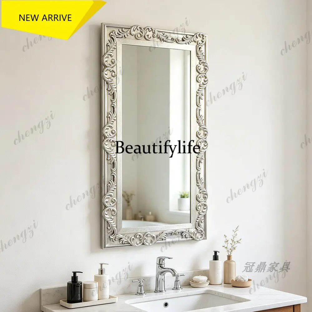 z183 French retro style square carved bathroom mirror American style high value dresser makeup mirror