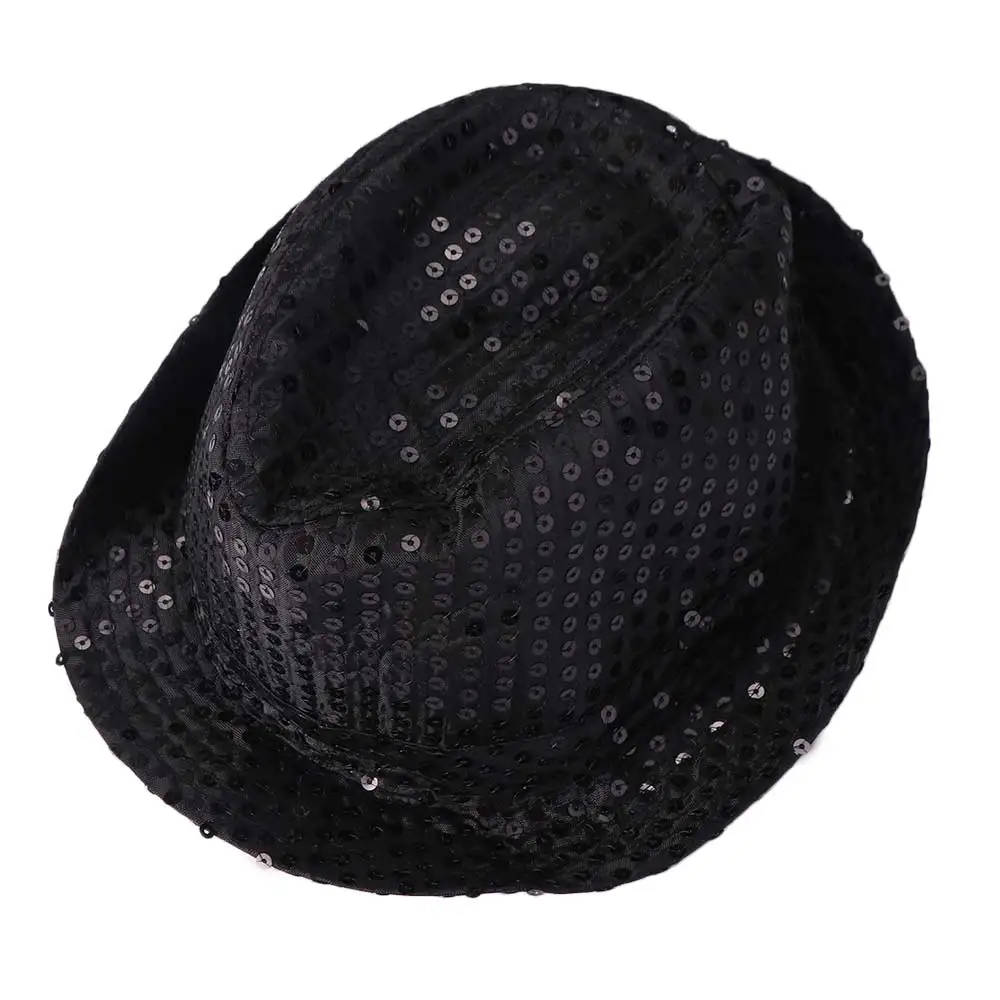Koreanische Version Pailletten-Fedora-Hut, Brillant Glänzender Tanz-Jazz-Hut 58cm/54cm, Kreativer Glitzer-Jazz-Hut für Erwachsene – Detail 3