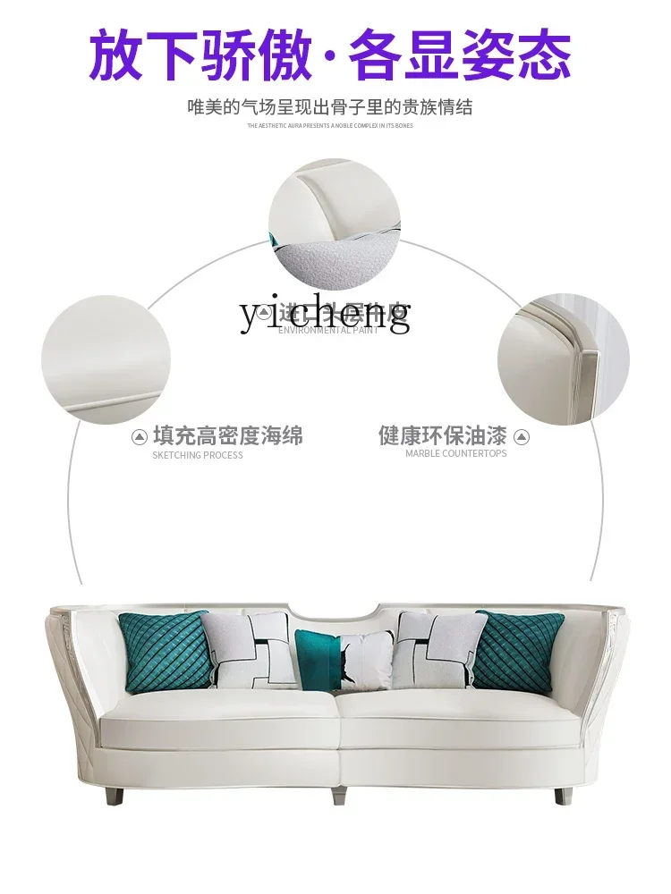 b18Leather Sofa Combination Living Room Modern Light Luxury Simple Solid Wood High-End Sofa