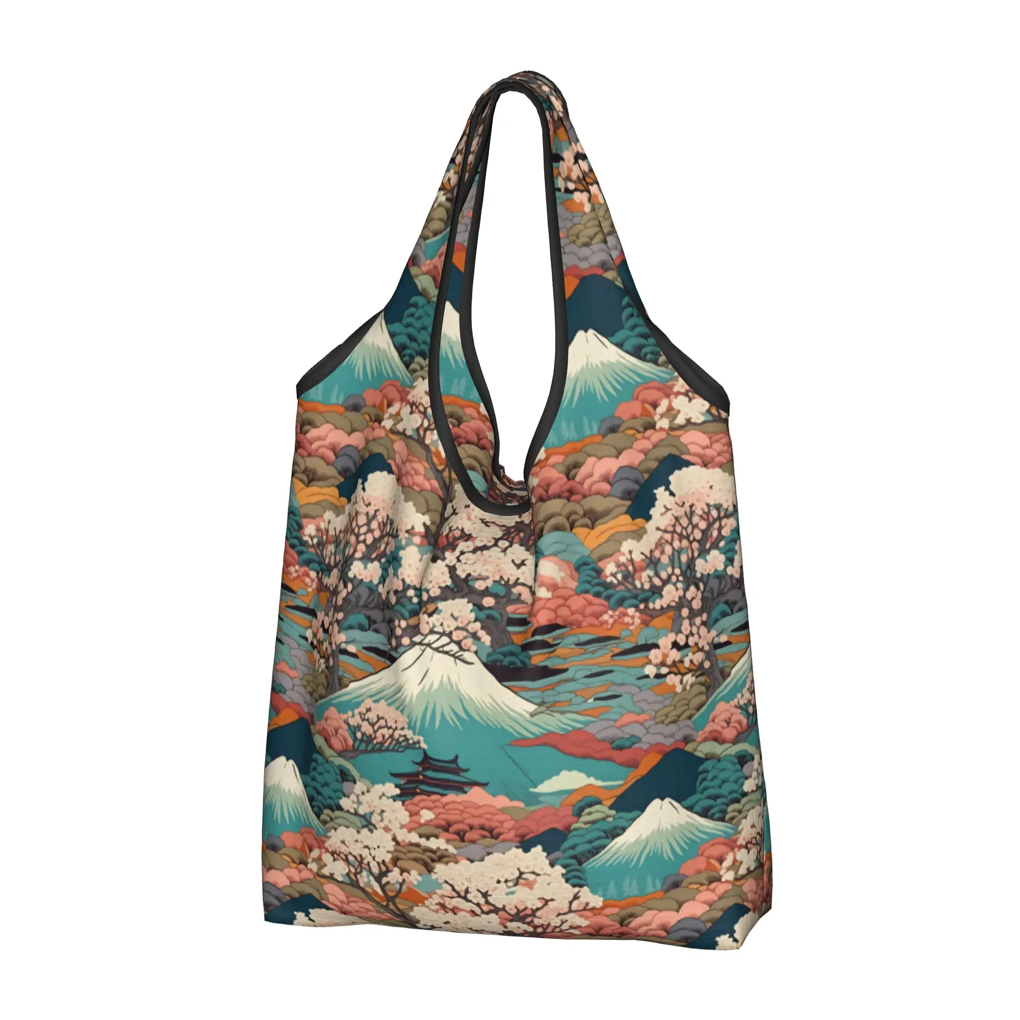 Recycling Fuji San Japan Ukiyoe Art  Shopping Bag Women Tote Bag Portable MEDIEVAL ENGRAVING Groceries Shopper Bags