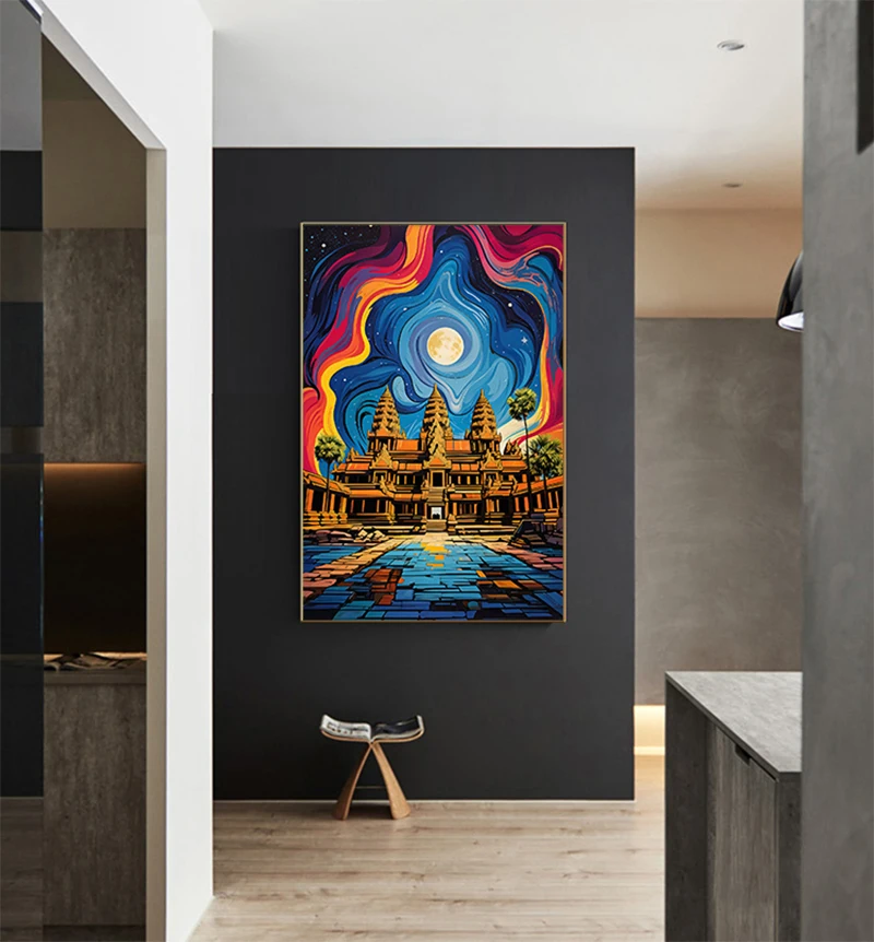 Alamo Pyramid Taj Mahal Moai Statues Color Abstraction Famous Landmark Poster Canvas Painting Wall Art Picture Home Decor