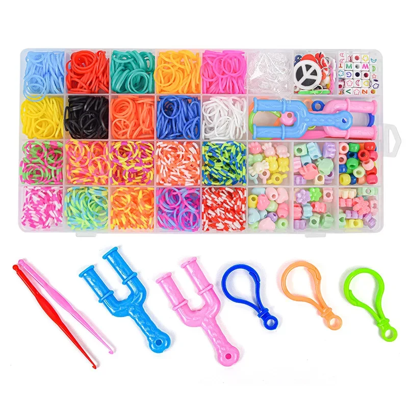 1500 pcs Rubber bands for weaving bracelet making kit diy beads toys Montessori rainbow necklace Girls Handmade Accessories