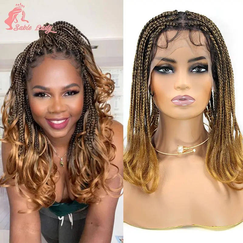 

Synthetic Box Cornrow Braided Wigs With Wavy End For Women Daily Use perruque tresse africaine natte collée perruque pas cher