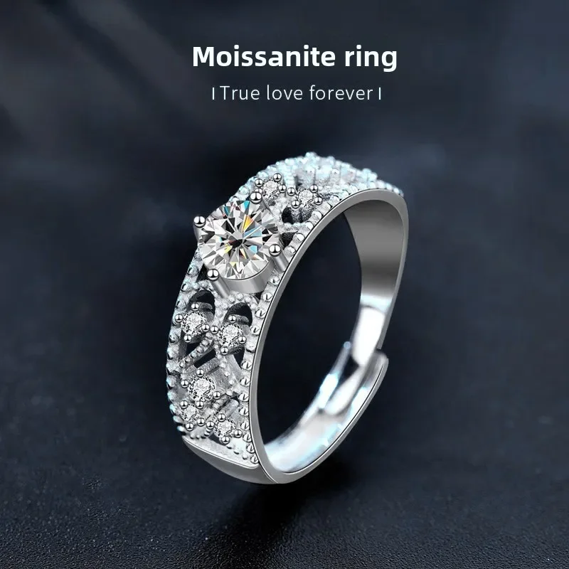 

Light luxury 925 sterling silver moissanite ring for women, adjustable opening, anniversaries birthday gift