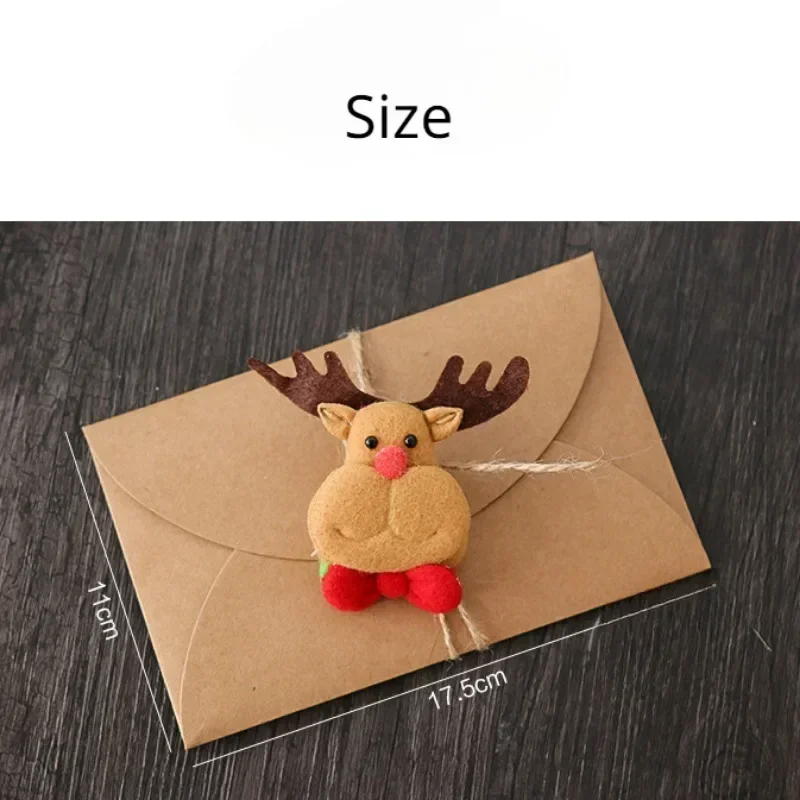 Cute Christmas Cartoon Felt Decorative Kraft Paper Envelope Christmas Card Invitation Packaging Shell for Holiday Wishes Clip