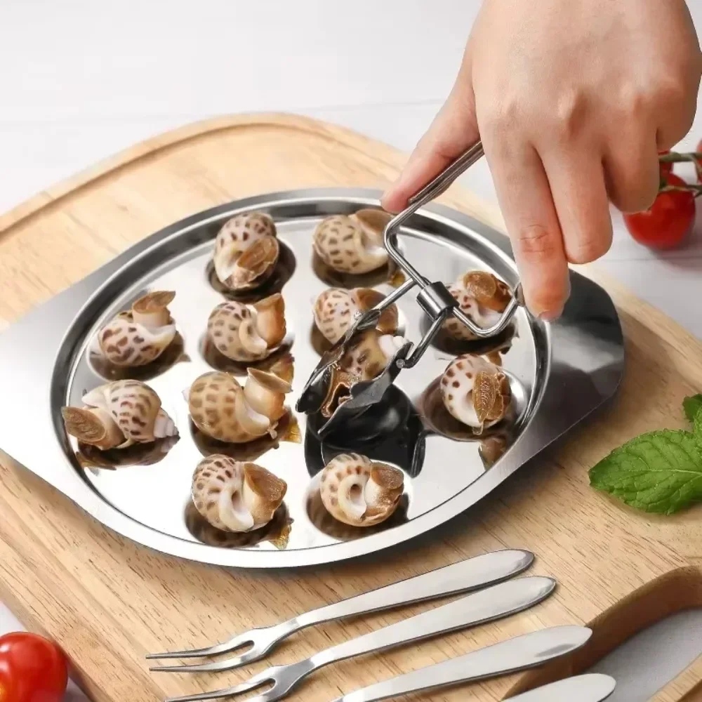 Stainless Steel Metal Serving Tong Kitchen Food Snail Mini Locking Cooking Grilling Barbecue Snail Plate Snail Plate Food Cover