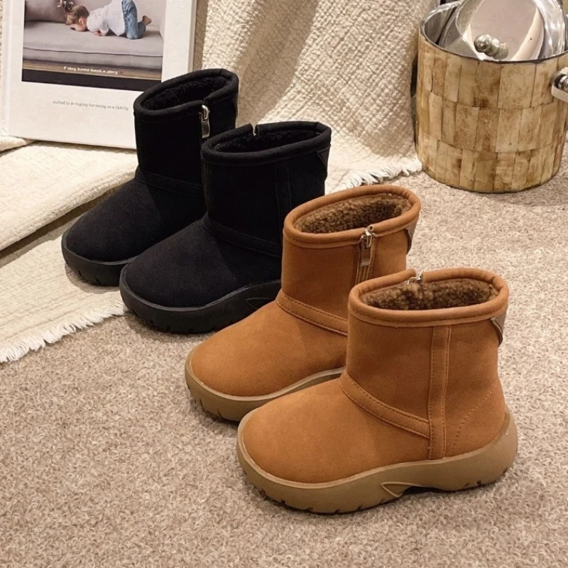 Fashion Girls Boot 2025 Winter New Child Snow Boots Retro Shallow Mouth Velvet Girls Short Boots Comforta Children Autumn Boots
