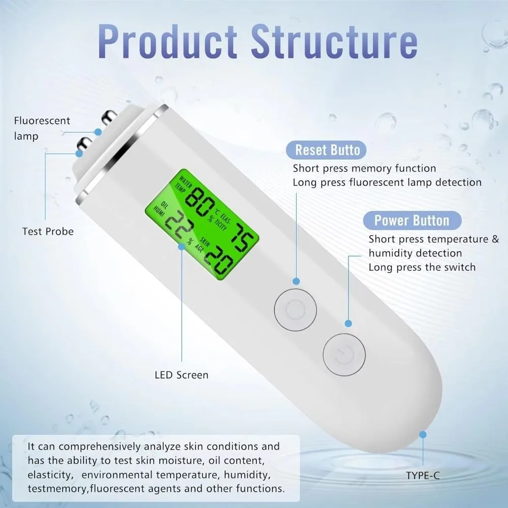 Detector Portable Skin Analyzer LCD Digital Professional Oil Tester Rechargeable Accurate Moisture Tester Moisture Level Check