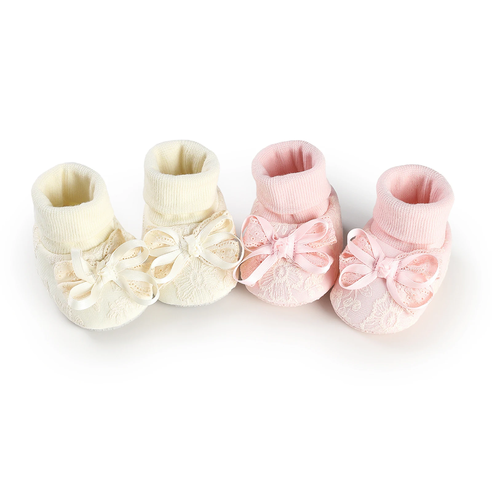 

Suefunskry/комбинезоны для маленьких девочек, зимние теплые пинетки с милым кружевным декором и бантом, домашняя обувь для первых ходунков с нескользящей подошвой