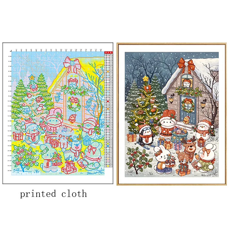 11CT 9CT Christmas Rabbits DIY Painting Cross Stitch Kits Embroidery Cross-stitch Needlework Craft Printed Fabric Home Decor