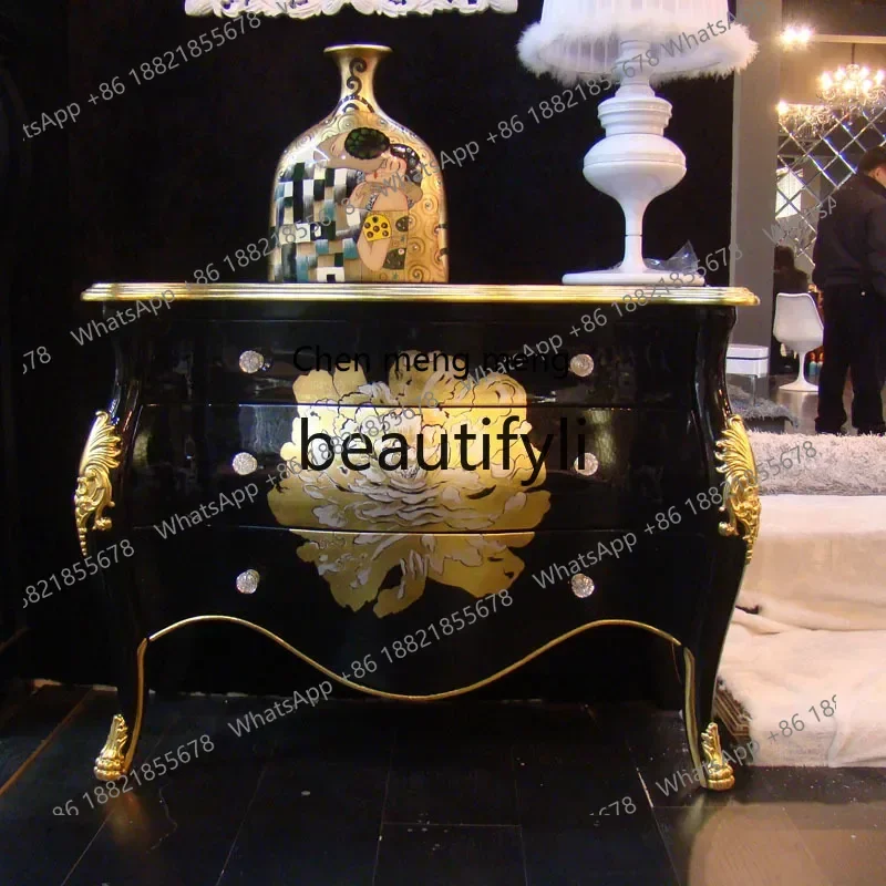 

zxqLight luxury French European black and white gold high-grade solid wood entrance decorative TV cabinet