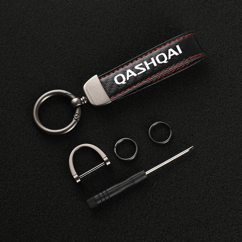 New Fashion Car Carbon Fiber Leather Rope Keychain Key Ring for Nissan Qashqai Car Accessories