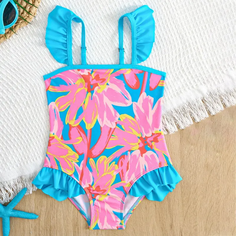 

Children's One Piece Swimsuit Girls Sling Swimwear Summer Clothes Quick Drying Bathing Suit Fashion Sweet Kids Beachwear