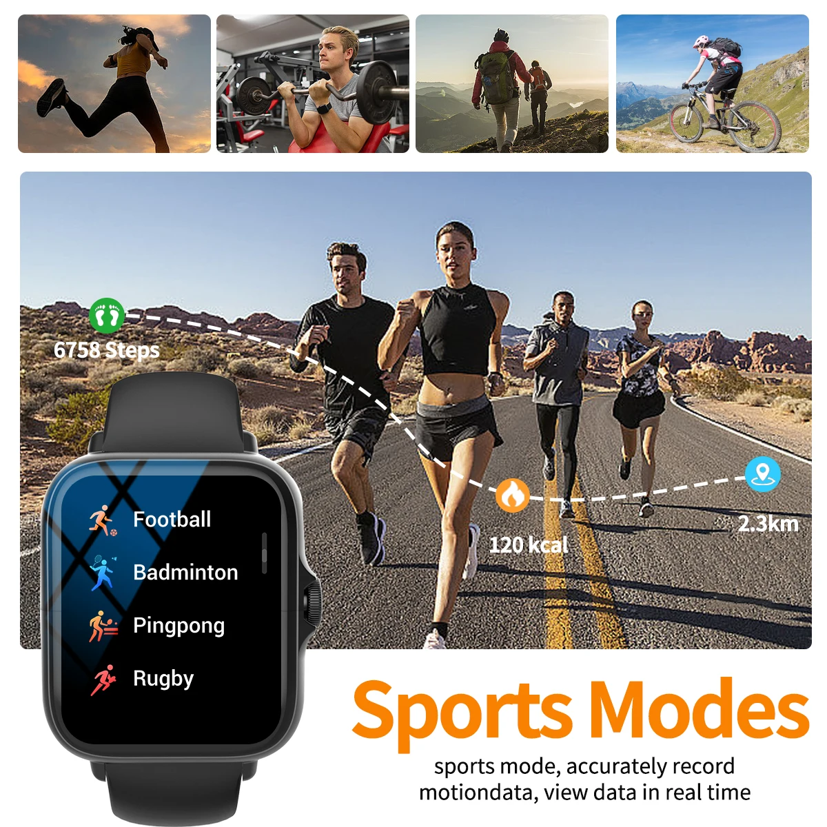 ساعة ذكية، مكالمات لاسلكية/موسيقى لاسلكية، تذكير بالرسائل، ورق جدران مخصص ووظائف أخرى، للجنسين #5