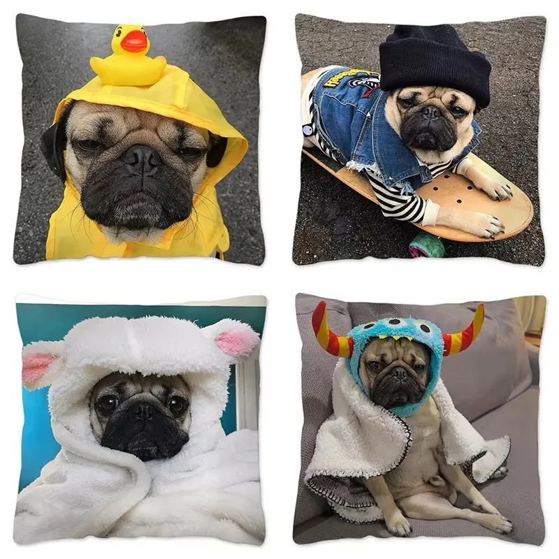 Ins Influencer Pug Cushion Cover for Sofa Car Polyester Pillow Case Home Decor Funny Cute Dog Pillow Cover Housses De Coussin