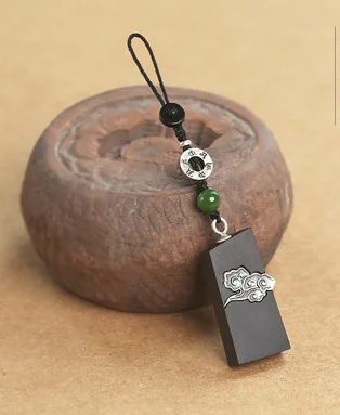 

Sterling Silver Inlaid Ebony Simple Vintage Keychain Keychain Festive Birthday Gift