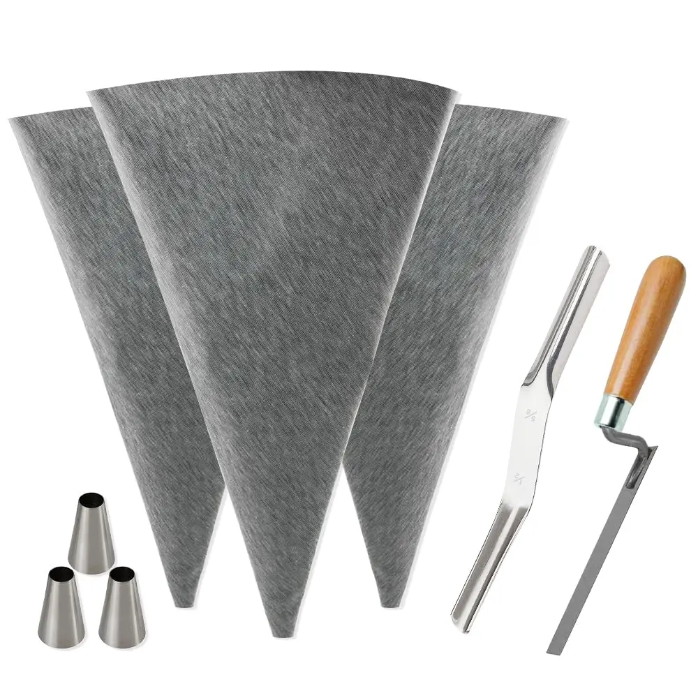 Reusable Mortar Grout Bag Set 3PCS Heavy-Duty Tile Masonry, with Jointer & Pointers, Blue Tip for Easy DIY Installation Grouting