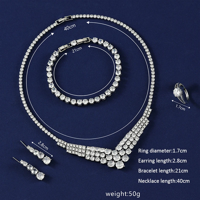 Luxury Sparkling AAA Cubic Zirconia Drop Earring Necklace Bracelet Ring Dinner Dubai Nigeria Bridal Wedding 4pcs Jewelry Set