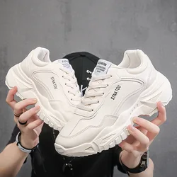 Sneakers Men Autumn 2021 New Platform Running Sports Shoes PU Leather White Lace Up Man Vulcanize Shoes Designer Chunky Sneakers