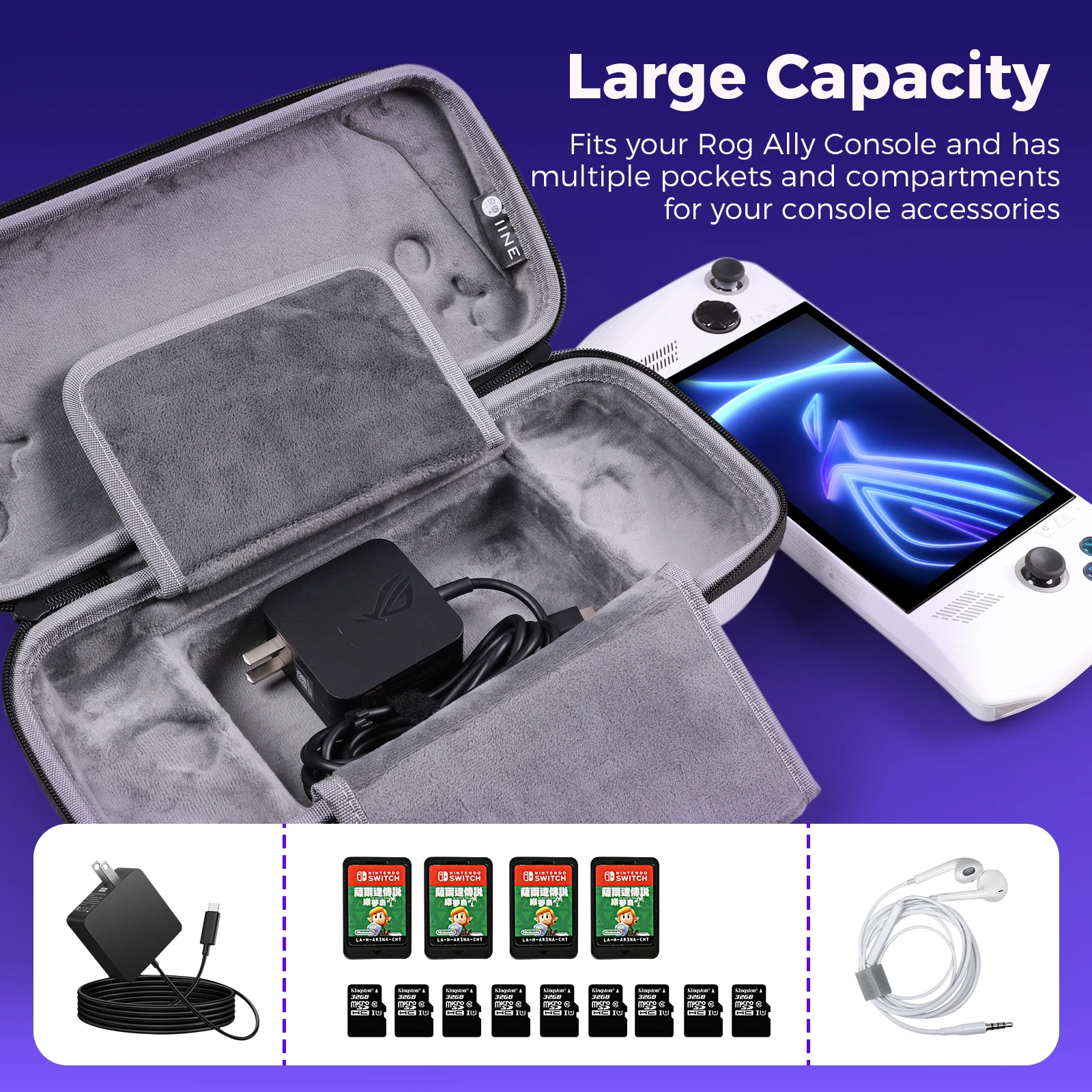 Imagem -04 - Bolsa de Armazenamento Iine Rog Ally Compatível com o Portátil Rog Ally Gaming e Acessórios Hard Case para Viagem