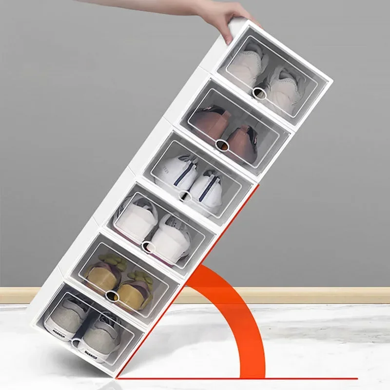 

Combined 6pcs/set Box Transparent Thickened Plastic Foldable Organizers Storage Dustproof Shoe Cabinet Stackable Shoes