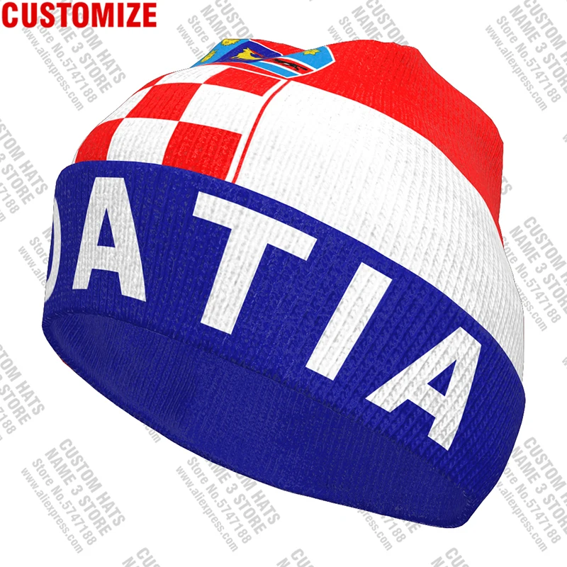 Croatia Knitted Hat Free Custom Name Winter Cold Pullover Croatian Hrv Flags Hrvatska Republic Keep Warm Caps Hr Hip Hop Beanies