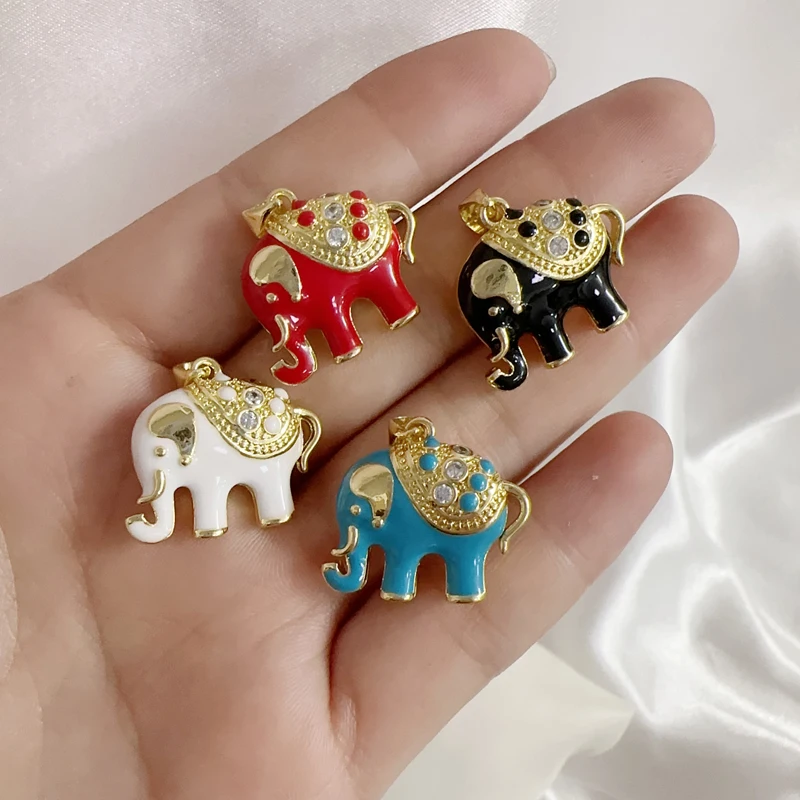 

Enamel Cute Necklace Pendants Charms Gold Plated Brass Red Black Elephant Zircon Pendant Jewelry For Necklace