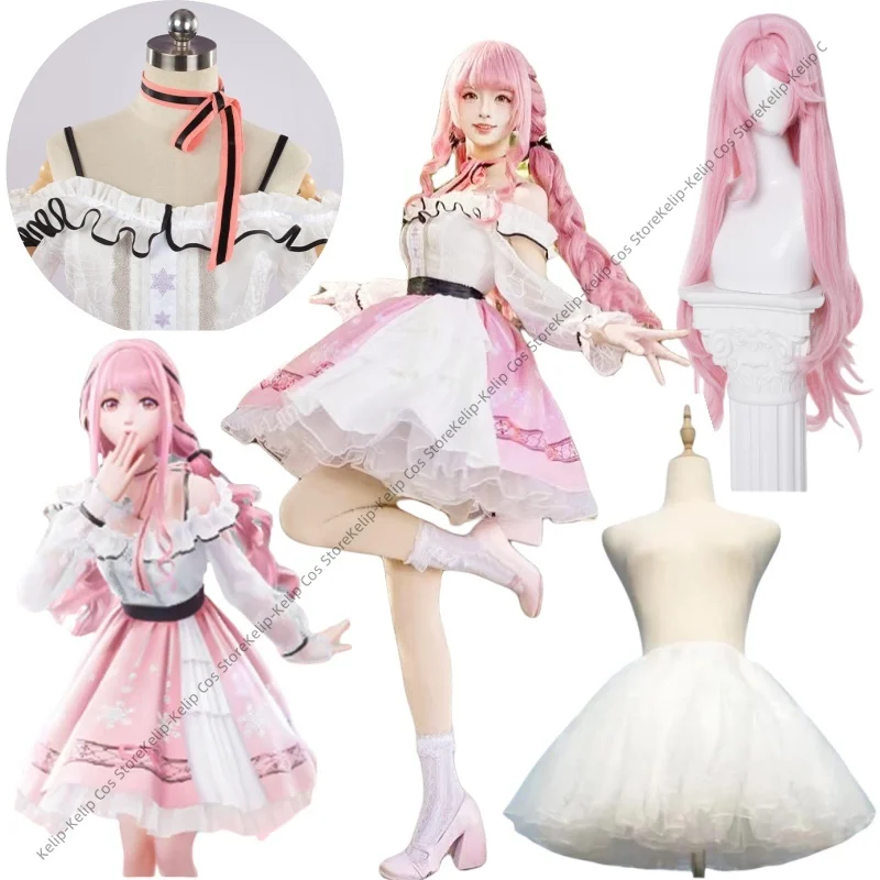 Nikki Cosplay Anime Infinity Nikki Sweet Pink Lolita Dress Uniform Wig Set Halloween Party Outfit for Women SKIRTS