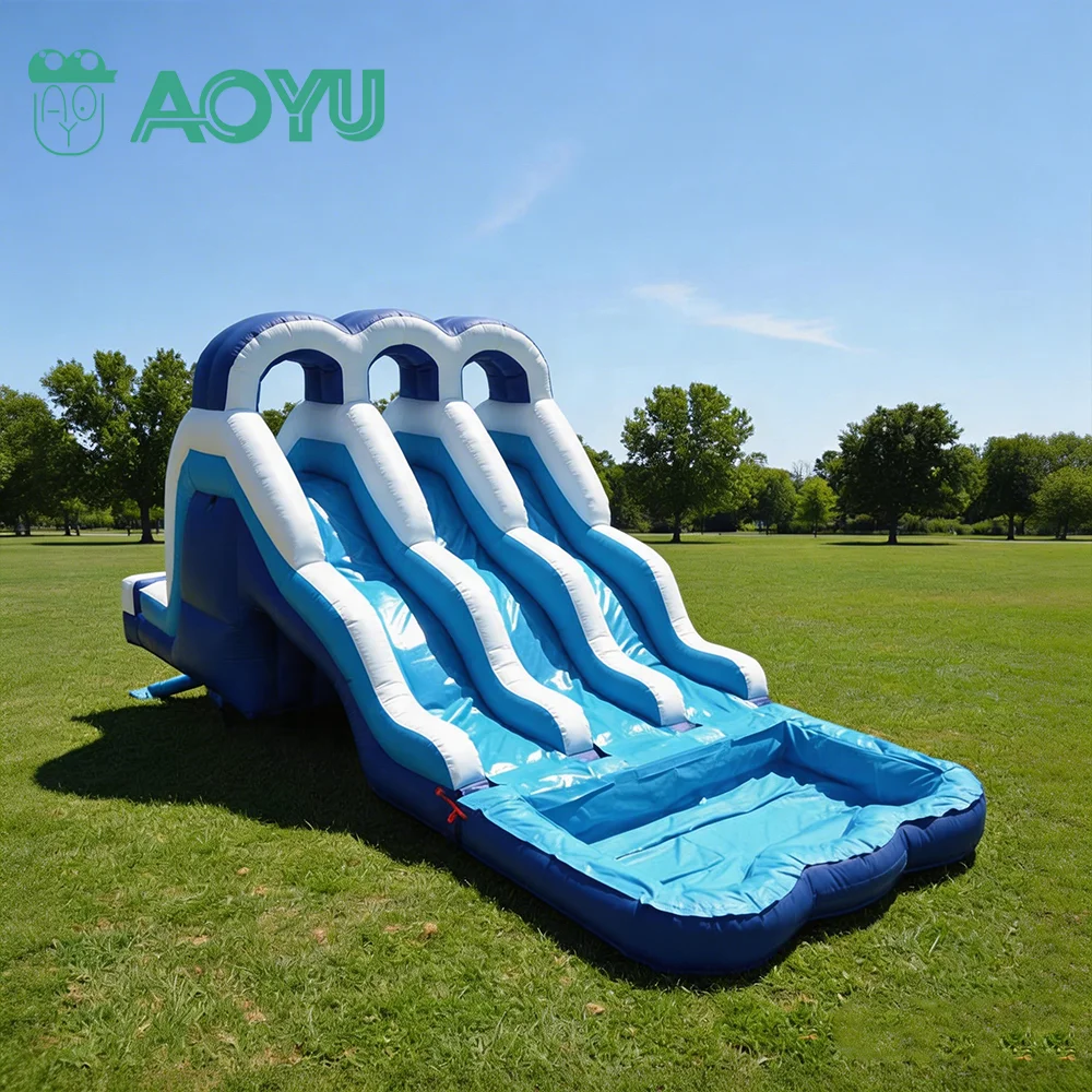 

AOYU China Factory Supply PVC Inflatable Water Slide Round Triple Waterslide With Water Pool For Backyard Kids Party Rental