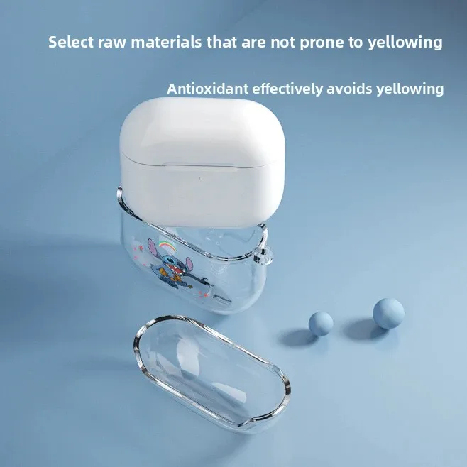 투명 스티치 에어팟 4 헤드폰 커버, 에어팟 프로2 프로 3 2 1용 만화 캐릭터 이어폰 케이스, 후크 포함 보호 커버