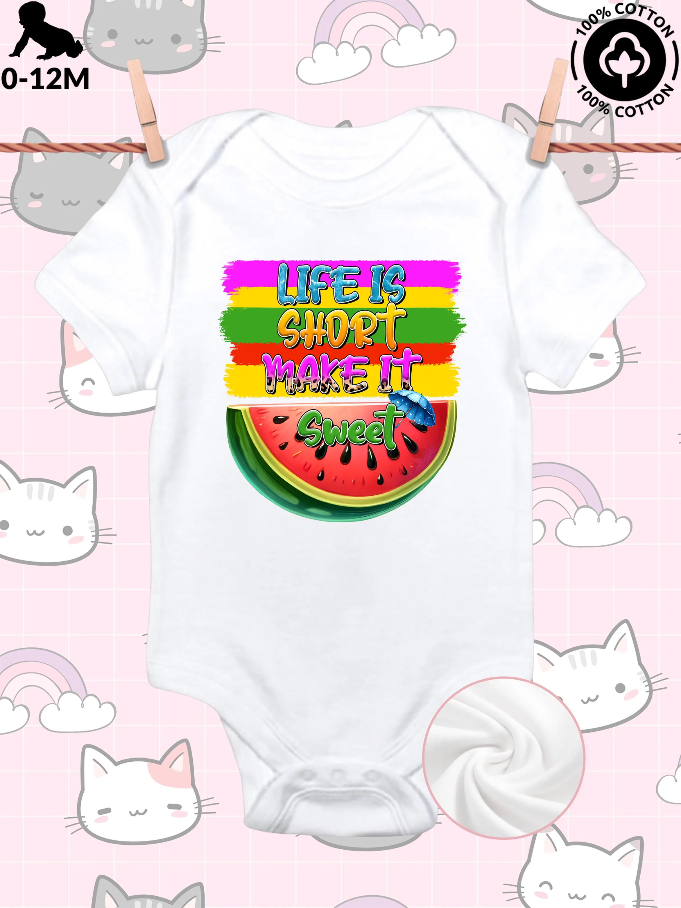 

Комбинезон-слип унисекс для малышей «Арбуз» для сладкого лета, из чистого хлопка, мягкий, всесезонный, белый, 190 г/м²