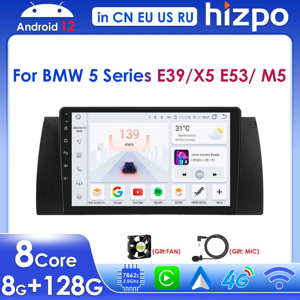 

Hizpo Android Auto Wireless Carplay для BMW 5 серии E39 X5 E53 M5 Автомобильный мультимедийный GPS Navi BT RDS SWC 4G 2 Din Автомобильный радиоприемник