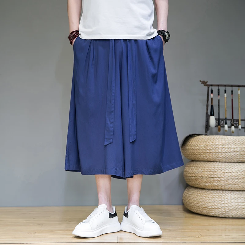 

Мужские летние тонкие брюки из ледяного шелка с широкими штанинами, прямые, повседневные, свободного кроя, удобные, легкие, модные, стильные