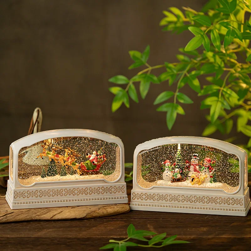 Rectangular Resin Snow Globe Music Box Mini Christmas Decor with Falling Snow & Melody, Gift for Kids Collectors