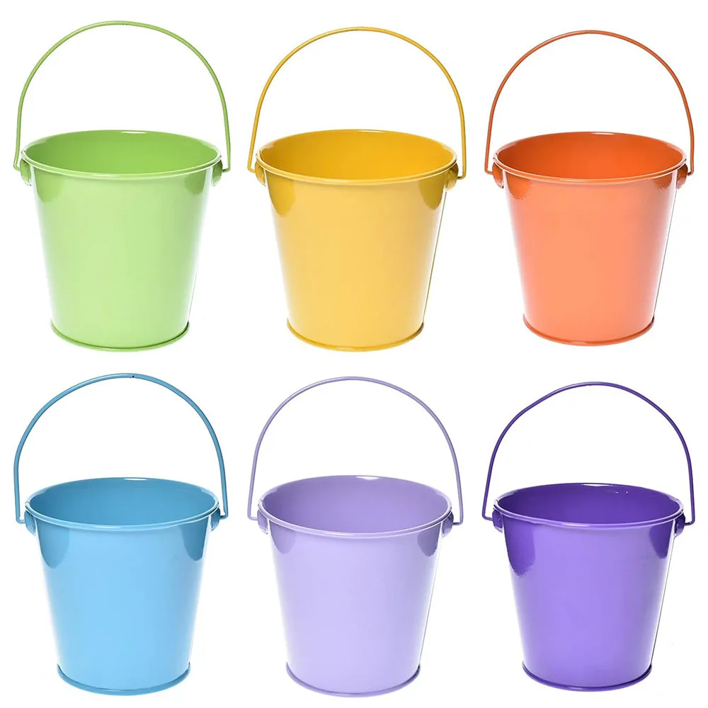 

Small Metal Buckets with Handle - 6 Pack Colored Galvanized bucket for kids,Classroom,Crafts,and Party Favors 4.3" Top