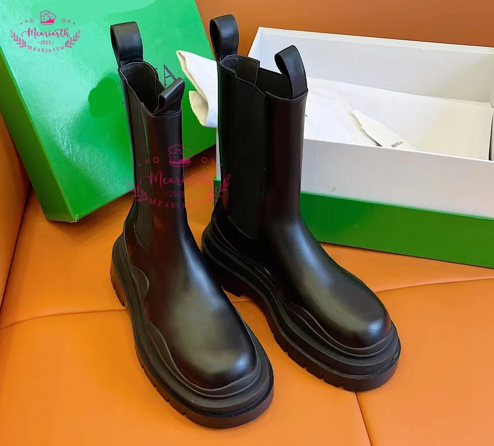 Nowy projekt męskie Chelsea Boots luksusowe damskie grube motocykl uliczny buty z prawdziwej skóry na platformie płaskie buty do kostek