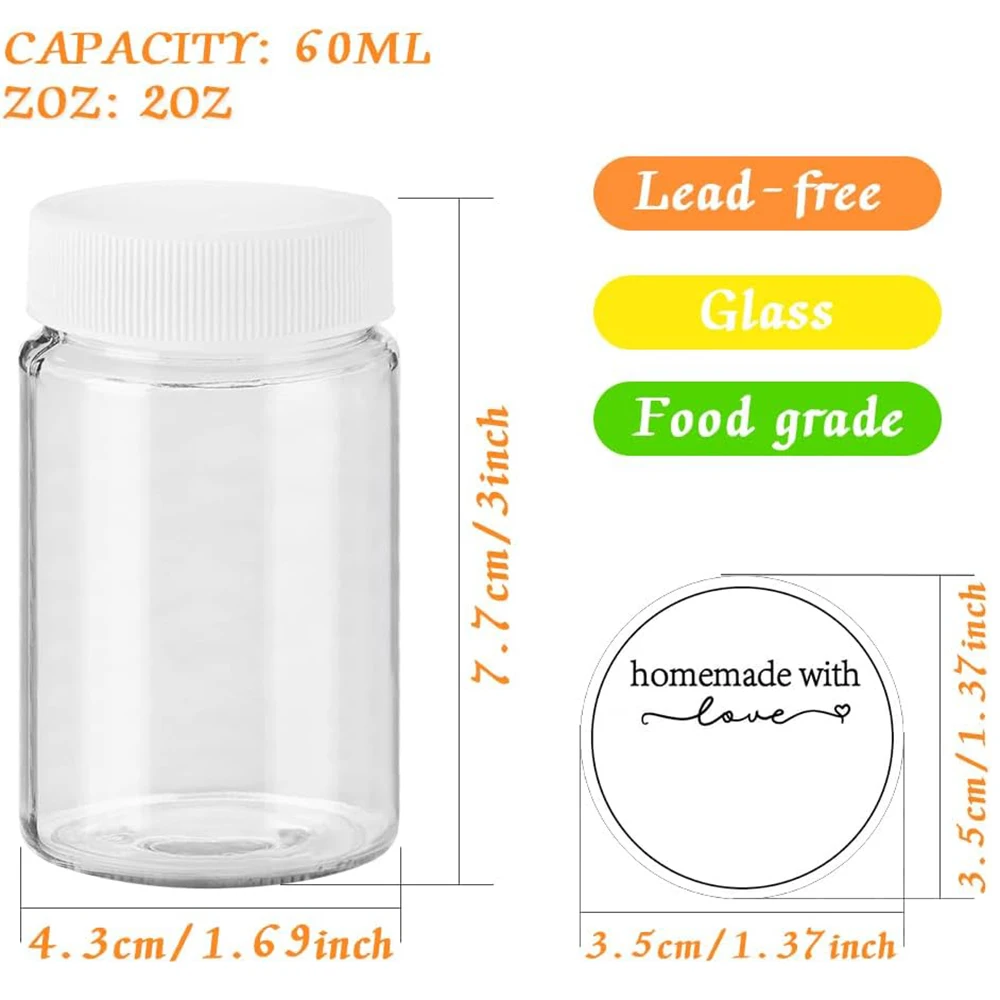 2oz Glass Shot Bottles, Reusable Small Clear Jar for Juice, Ginger, Wellness Shot, Sample, Travel Portable Mini Bottles Dishwash