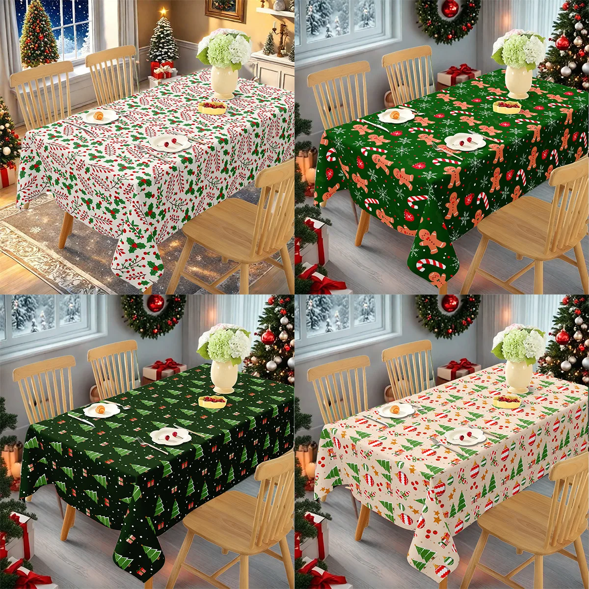 2025 Christmas special print holiday atmosphere to create waterproof tablecloth