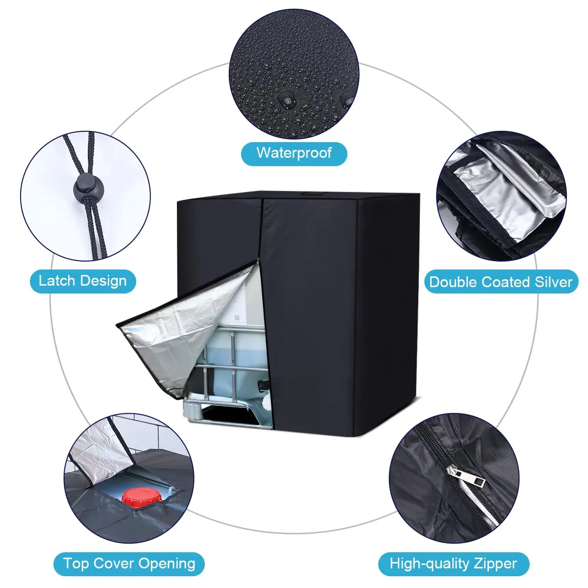 IBC Tote Cover with Zipper, 275 Gallon Sunshade Waterproof Protective Cover,Heavy Duty Nano Materials For 1000L 275 Gallon Water