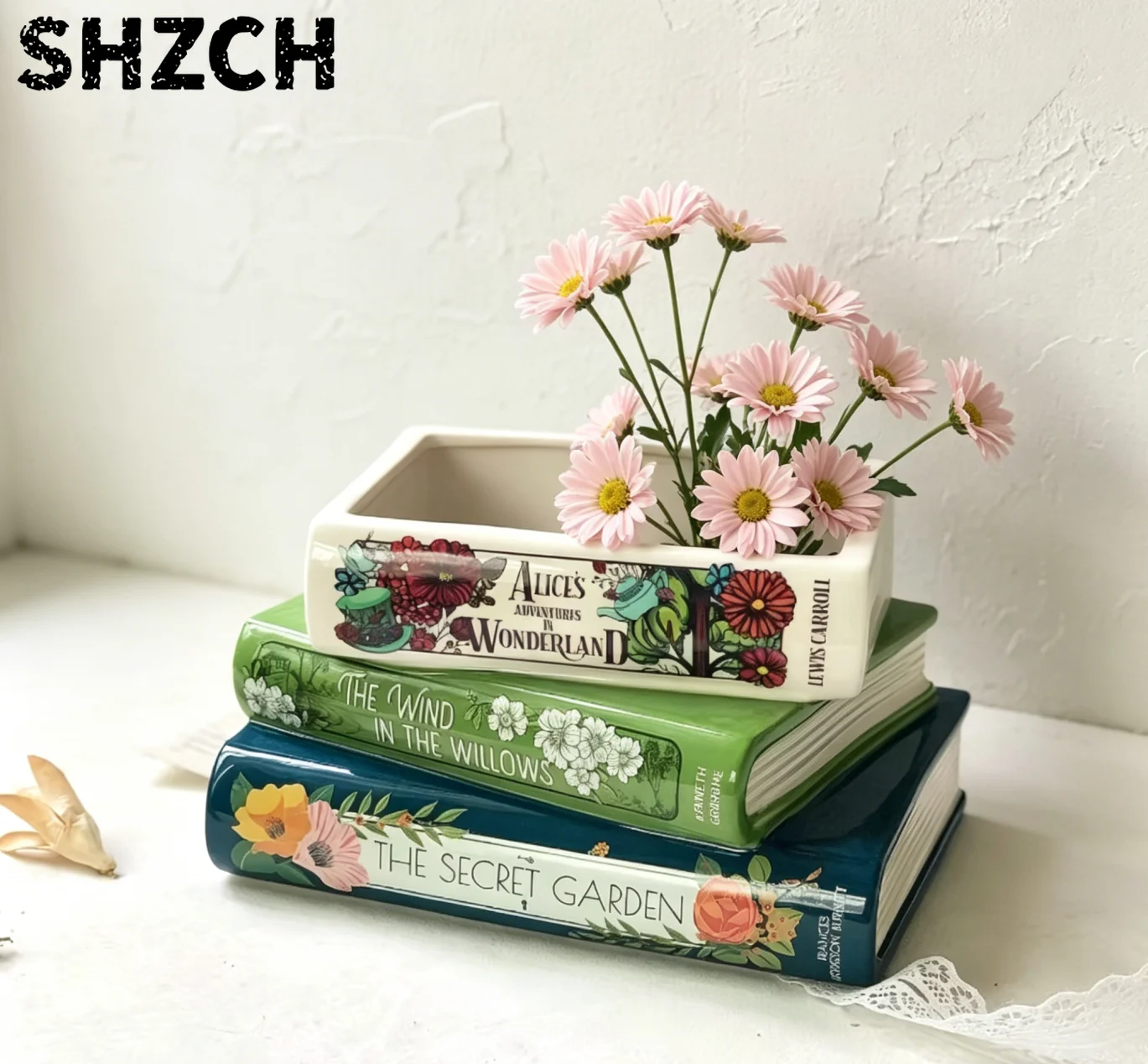 Vintage Book Stack Ceramic Planter Flower Pot Creative Succulent Planter Desktop Storage Box Home Garden Decor Gift